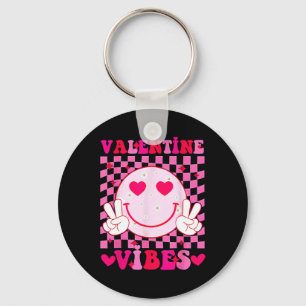 Groovy Smile Face Valentine Vibes Men Women Kids F Key Ring