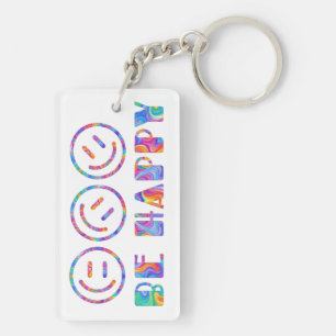 Groovy Smiley Face - Be Happy Key Ring