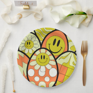 Groovy Smiley Face Easter Party Paper Plates