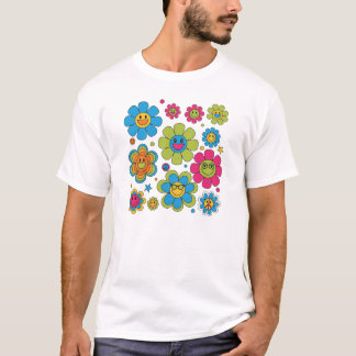 Groovy Smiley Face Flowers | 70s Retro Vibe Design T-Shirt