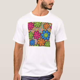 Groovy Smiley Face Flowers 70s Retro Vibe Design T-Shirt