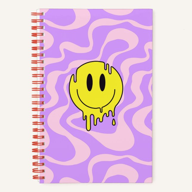 Groovy Smiley Face Notebook | Purple Tie Dye (Front)