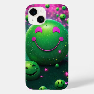 Groovy Smiley Vibes – Neon Green & Cosmic purple Case-Mate iPhone 14 Case