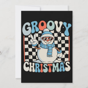 Groovy Snowman Chequered Christmas Xmas Kids Snow Invitation