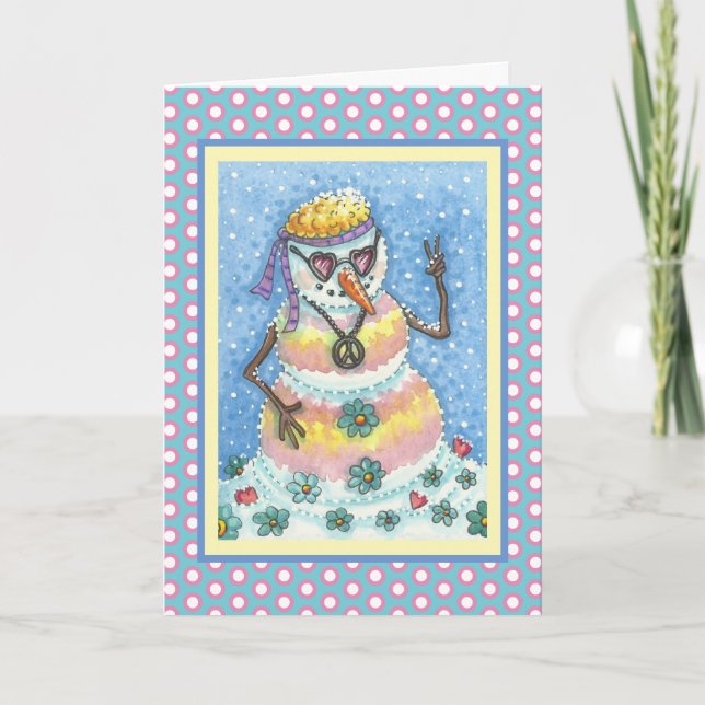 GROOVY SNOWMAN PEACE CHRISTMAS GREETING CARD V (Front)