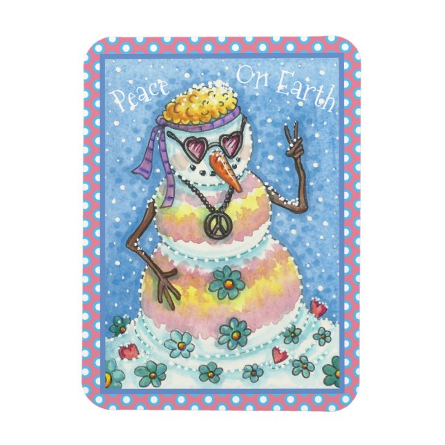 GROOVY SNOWMAN "PEACE ON EARTH" CHRISTMAS MAGNET (Vertical)