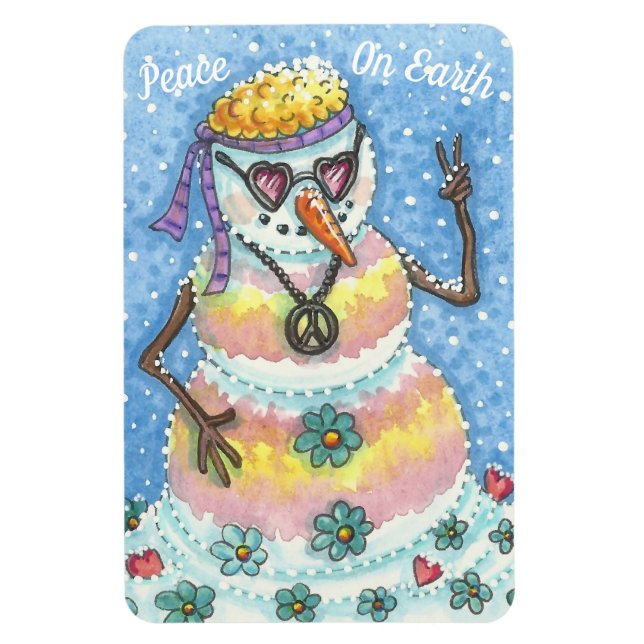 GROOVY SNOWMAN "PEACE ON EARTH" CHRISTMAS MAGNET (Vertical)