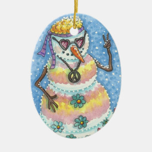 GROOVY SNOWMAN "PEACE ON EARTH" CHRISTMAS ORNAMENT