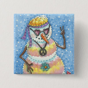GROOVY SNOWMAN PEACE SIGN CHRISTMAS HOLIDAY BUTTON