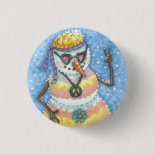 GROOVY SNOWMAN PEACE SIGN CHRISTMAS HOLIDAY BUTTON