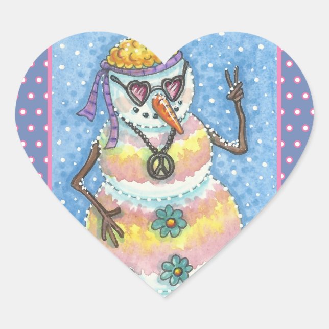 GROOVY SNOWMAN, PEACE SIGN CHRISTMAS STICKERS Hrt (Front)