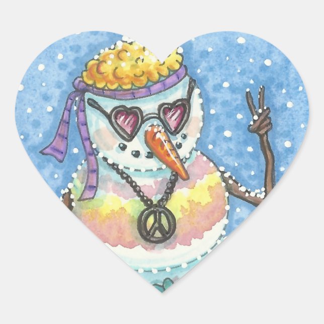 GROOVY SNOWMAN, PEACE SIGN CHRISTMAS STICKERS Hrt (Front)