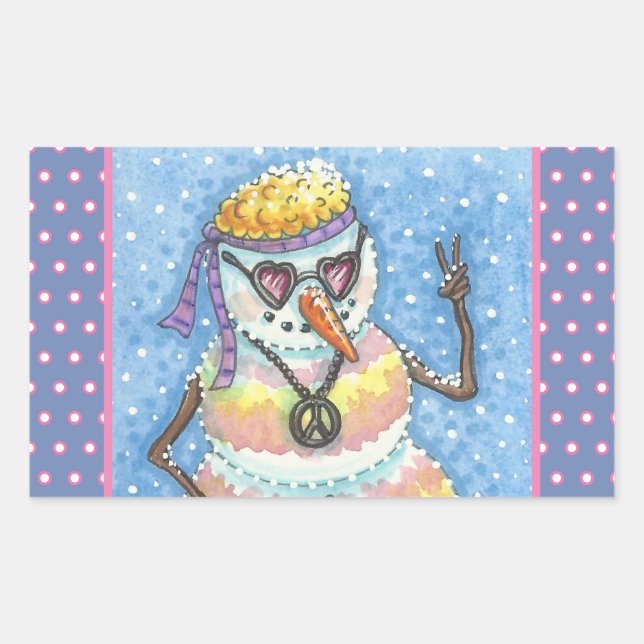 GROOVY SNOWMAN, PEACE SIGN CHRISTMAS STICKERS Rec (Front)