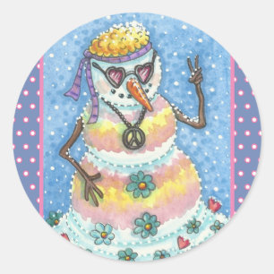 GROOVY SNOWMAN, PEACE SIGN CHRISTMAS STICKERS Rnd