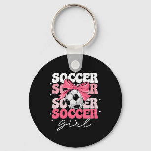 Groovy Soccer Girl Girls Coquette Bow Soccer _3 Key Ring