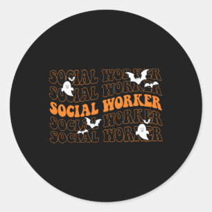 Groovy Social Worker Ghost Halloween School Social Classic Round Sticker
