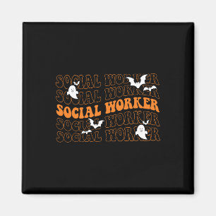 Groovy Social Worker Ghost Halloween School Social Magnet