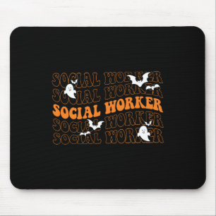 Groovy Social Worker Ghost Halloween School Social Mouse Mat