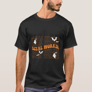 Groovy Social Worker Ghost Halloween School Social T-Shirt