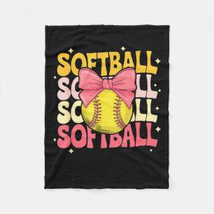 Groovy Softball Coquette Bow Softball Lover Softba Fleece Blanket