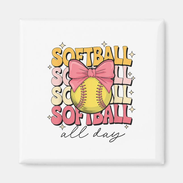 Groovy Softball Coquette Bow Softball Lover Softba Magnet (Front)