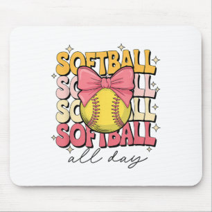 Groovy Softball Coquette Bow Softball Lover Softba Mouse Mat