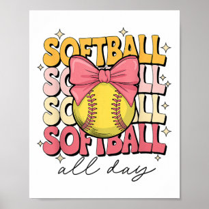 Groovy Softball Coquette Bow Softball Lover Softba Poster