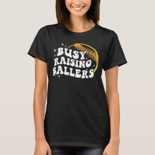 Groovy Softball Mama Mum Women Busy Raising Baller T-Shirt