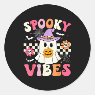 Groovy Soky Vibes Retro Ghost Holding Pumpkin Hall Classic Round Sticker