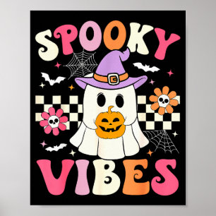 Groovy Soky Vibes Retro Ghost Holding Pumpkin Hall Poster