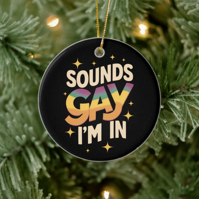 Groovy Sounds Gay I'm In LGBT Rainbow Pride  Ceramic Tree Decoration (Tree)