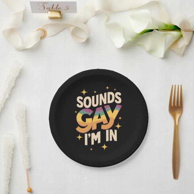 Groovy Sounds Gay I'm In LGBT Rainbow Pride  Paper Plate (Wedding)