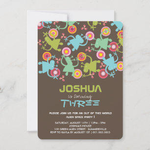 Groovy Space Aliens Kids Boy Birthday Party Invite