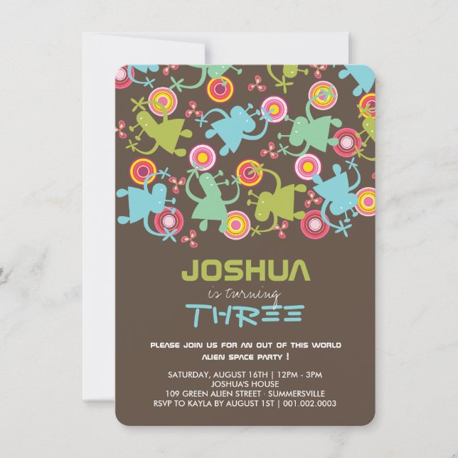 Groovy Space Aliens Kids Boy Birthday Party Invite (Front)