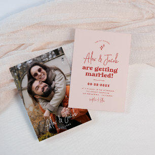 Groovy Sparkle Retro 70s Pink & Red Photo Wedding Invitation