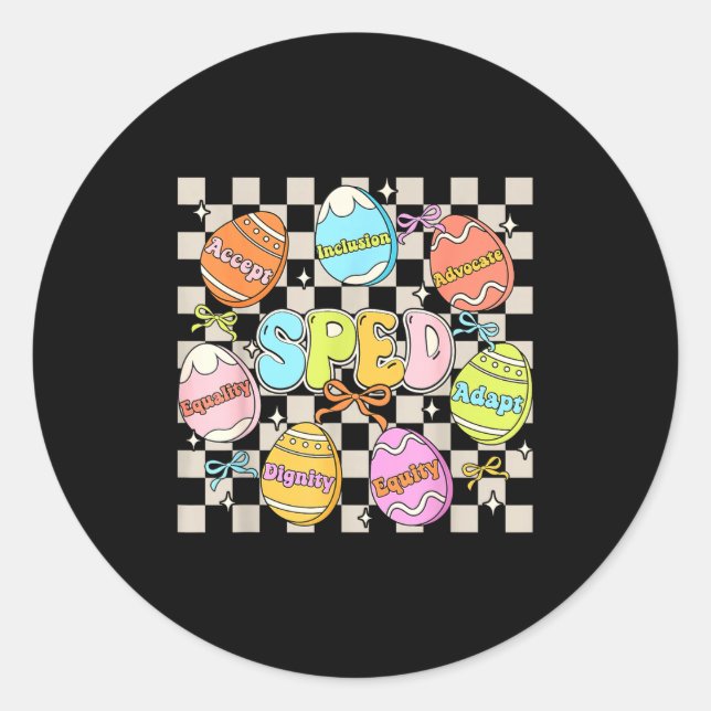 Groovy Sped Teacher Easter Bunny Egg Sped Teaching Classic Round Sticker (Front)