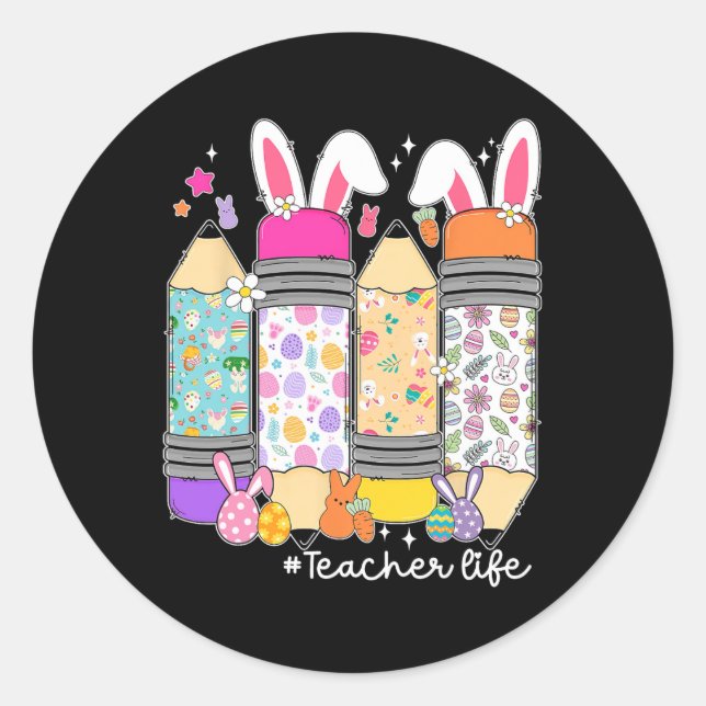 Groovy Sped Teacher Easter Bunny Sped Teaching Eas Classic Round Sticker (Front)