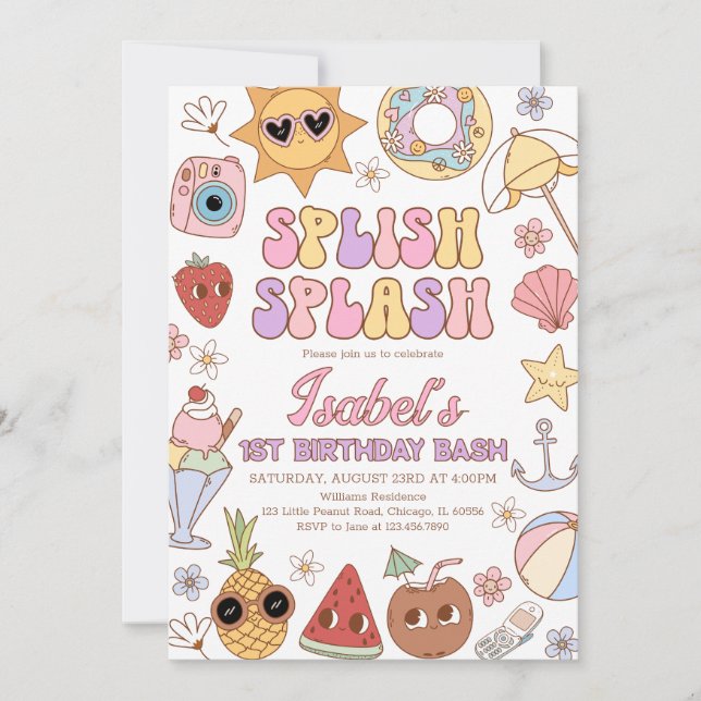 Groovy Splish Splash Beach Bash Birthday Invitation (Front)