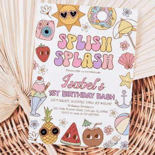 Groovy Splish Splash Beach Bash Birthday Invitation