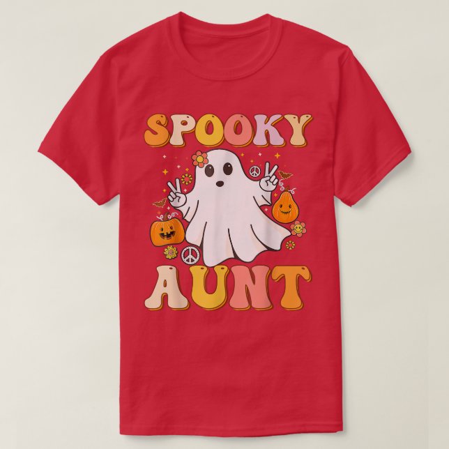 Groovy Spooky Aunt Ghost Boo Halloween Costume Ret T-Shirt (Design Front)
