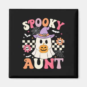 Groovy Spooky Aunt Ghost Holding Pumpkin Halloween Magnet