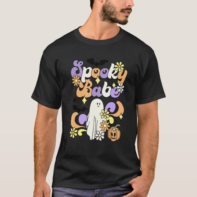 Groovy Spooky Babe Happy Halloween Costume Retro H T-Shirt (Front)