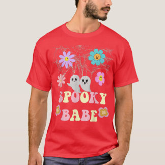 Groovy Spooky Babe Vibes Retro Floral Ghost Hippie T-Shirt