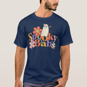 Groovy Spooky Babe Vibes Retro Floral Ghost Hippie T-Shirt