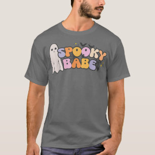 Groovy Spooky Babe Vibes Retro Floral Ghost Hippie T-Shirt