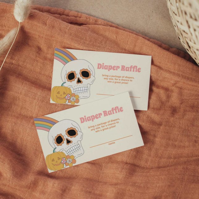 Groovy Spooky Halloween Ghost Girl Diaper Raffle Enclosure Card (Creator Uploaded)