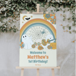 Groovy Spooky Halloween Ghost Welcome Sign