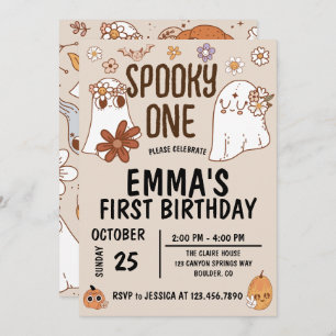 Groovy Spooky Halloween One Birthday  Invitation