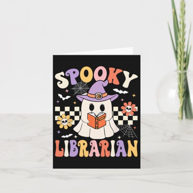 Groovy Spooky Librarian Halloween Library Ghost Li Card (Front)