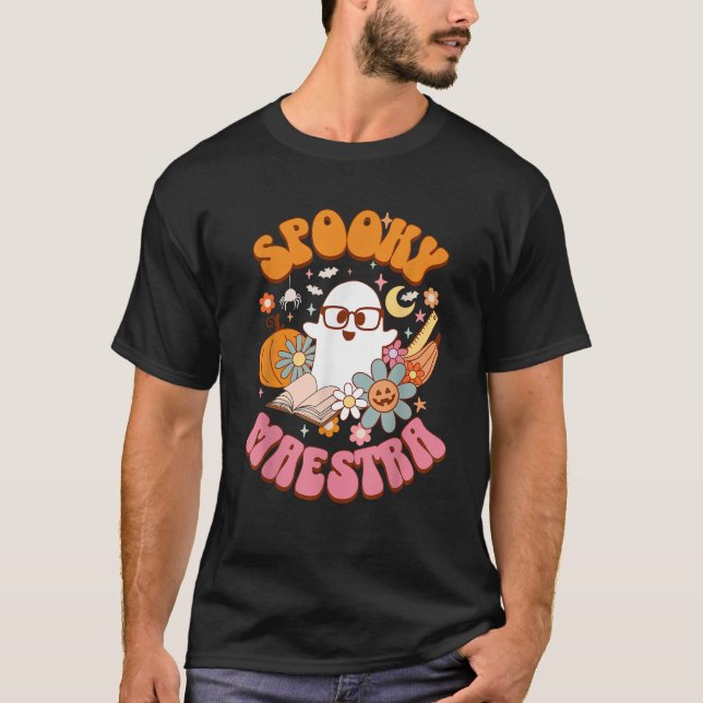 Groovy Spooky Maestra Retro Spanish Teacher Hallow T-Shirt (Front)